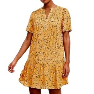LOFT Yellow Floral Ruffle Hem Short Sleeve Dress‎ Size Small